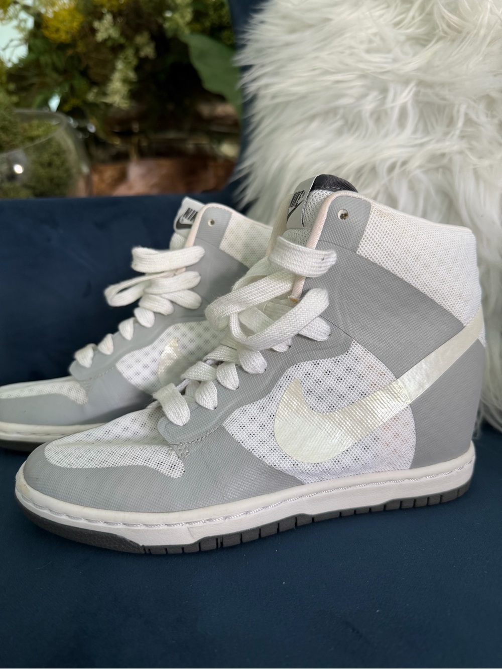 Nike Women’s High-Top Sneakers in Light Gray and White